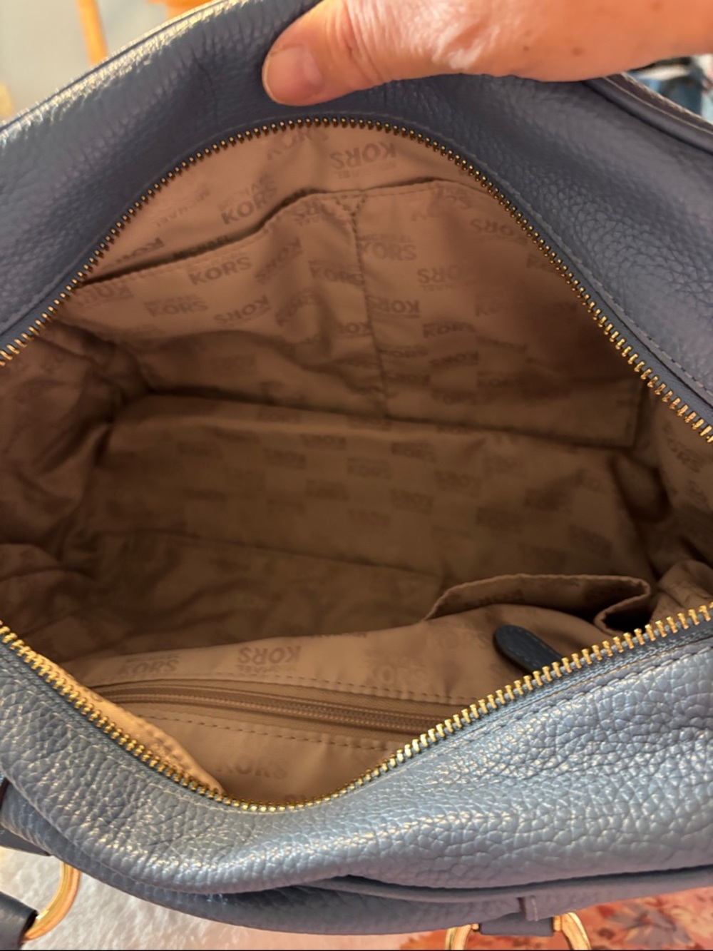 Michael Kors Blue Leather Satchel with Tassel - Picture 6 of 10